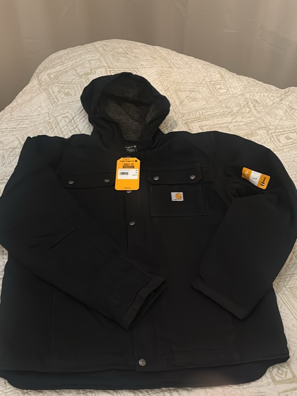 Carhartt Black Hooded Work Jacket with Logo Patch